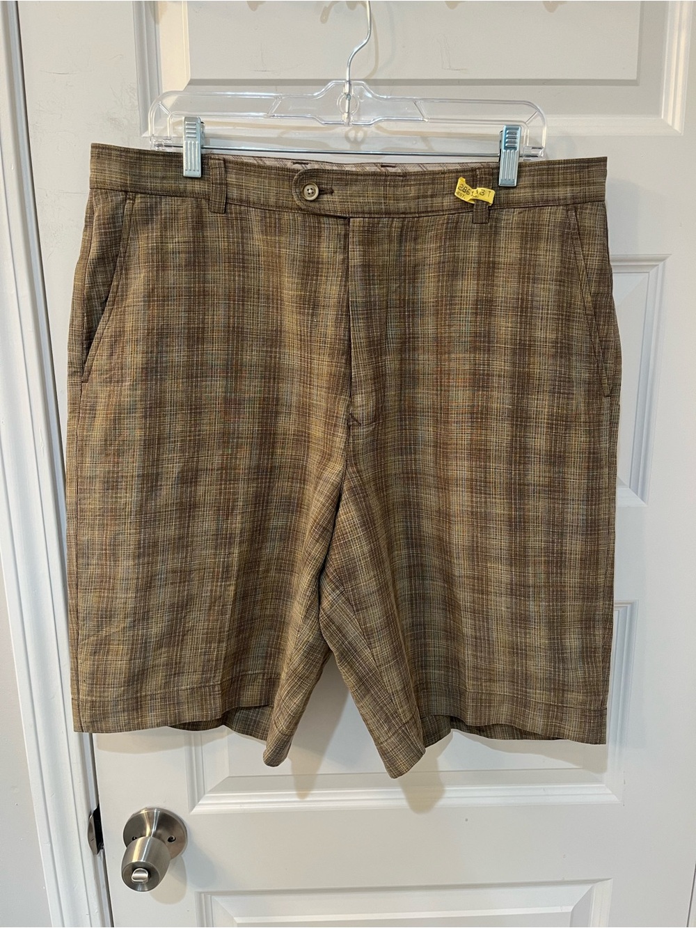 Tommy Bahama Mens Shorts 36 Brown Plaid Silk Linen Blend Flat Front Beach Resort